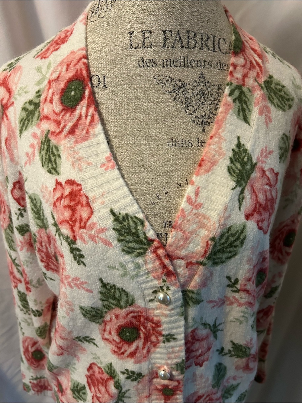 Floral V-Neck Button Cardigan - Pink Rose